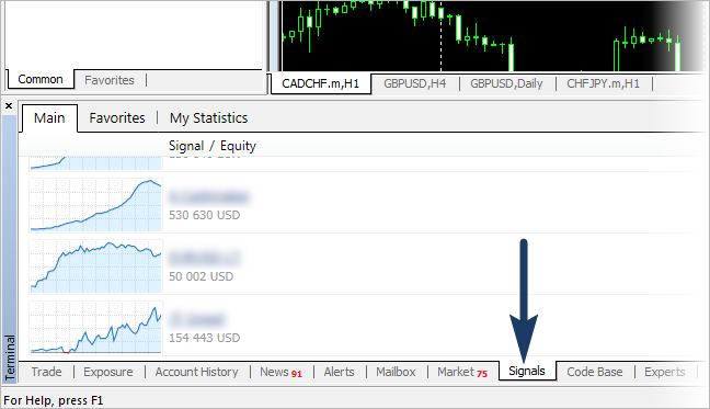 Step 3: Go to 'Signals' tab and choose the most suitable trader from the list.