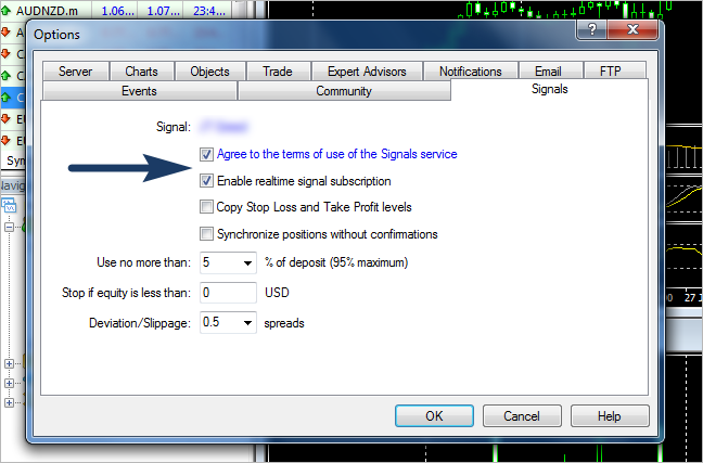 Step 5: Go to 'Settings' tab, choose 'Signals', and tick the first two boxes.